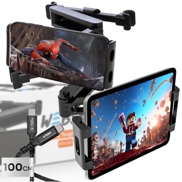 Uchwyt Samochodowy na Duży Telefon Tablet 7-11 na Zagłówek +Kabel USB 100cm