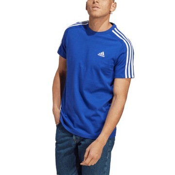 Koszulka męska adidas essentials single jersey 3-stripes niebieska ic9338 L