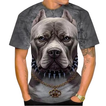 KOSZULKA MĘSKA T-SHIRT Z KRÓTKIMI RĘKAWAMI WZÓR 3D PITBULL 2XL