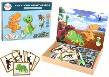 ZESTAW EDUKACYJNYCH PUZZLI MAGNETYCZNYCH Z DINOZAURAMI