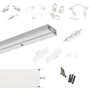 Karnisz sufitowy POJEDYNCZY z maskownicą Szyna sufitowa z osłoną 9 CM 520