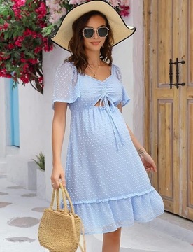 Элегантное летнее платье для беременных синего цвета, размер S