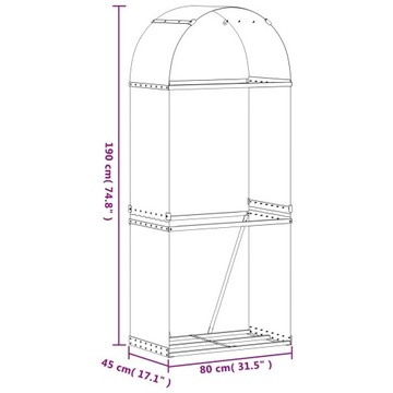 STOJAK NA DREWNO SREBRNY 80X45X190CM STAL GALWANIZOWANA