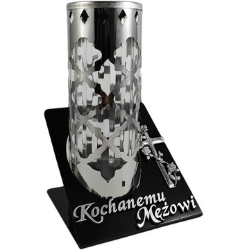 Znicz lampion metalowy z dedykacja dla Męża Kochanemu Mężowi