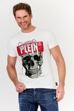 PHILIPP PLEIN Biały t-shirt z czaszką i logo M