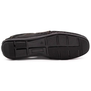 Buty męskie mokasyny skórzane na lato ażurowe POLSKIE 901 czarne 45
