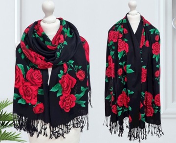 БОЛЬШОЙ КАШЕМИРОВЫЙ ШАРФ НАРОДНАЯ БАХЛА с розами
