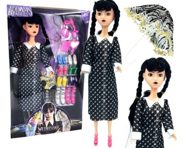 Lalka WEDNESDAY ADDAMS z RODZINY ADDAMSÓW 30 cm Pudełko + AKCESORIA