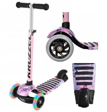 HULAJNOGA TRÓJKOŁOWA BALANSOWA DLA DZIECI ŚWIECĄCE LED GUMOWE KOŁA RÓŻOWA