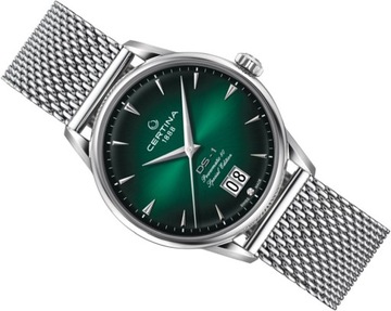 ZEGAREK MĘSKI CERTINA POWERMATIC 80 GREEN DIAL BIG DATE MESH SZAFIR +BOX