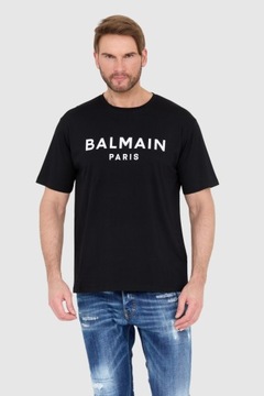 BALMAIN Czarny t-shirt męski z nadrukowanym logo S