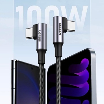UGREEN УГЛОВОЙ НЕЙЛОНОВЫЙ КАБЕЛЬ USB-C QC PD 100Вт 5А 2М