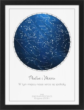 Prezent na Urodziny Mapa Gwiazd - Personalizowany Plakat 30x40 cm w Ramce