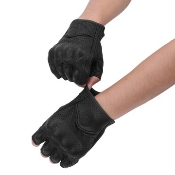 Мотоциклетные перчатки на полпальца, кожа.