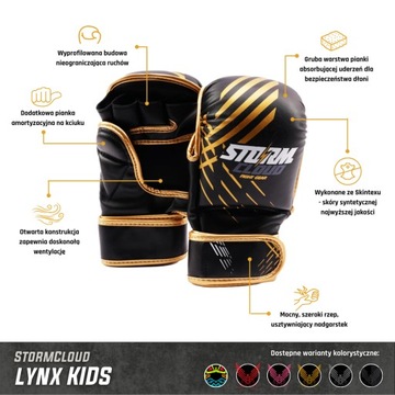 StormCloud Rękawice MMA dla dzieci Lynx Czarno/Czerwone Junior M