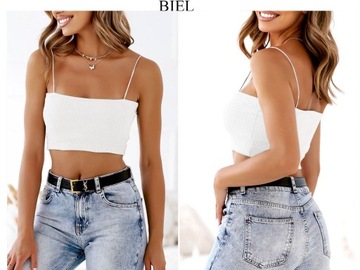 КОРОТКИЙ ТОП В РЕБРУСКУ С РЕМНЯМИ, БЕЛЫЙ S/M BYSISI