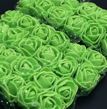 Kwiaty piankowe Róże 2cm Zielone 72szt tiulem