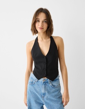 BERSHKA CZARNY TOP ODKRYTE PLECY (XS)