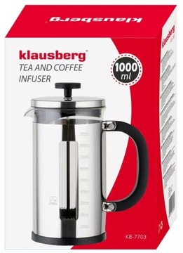 ZAPARZACZ TŁOKOWY do KAWY HERBATY ZIÓŁ DZBANEK FRENCH PRESS SZKŁO + STAL 1L