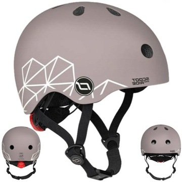 SCOOTANDRIDE KASK Dla Dzieci Regulowany Lampka LED XXS-S Brown Lines 1-5 l