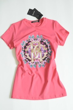 ROBERTO CAVALLI T-shirt w pięknym różu + logo M