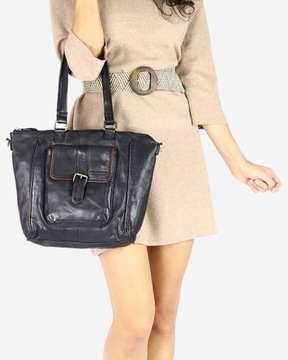 Skórzana torba damska vintage shopper miejski czarny - MARCO MAZZINI vs95a