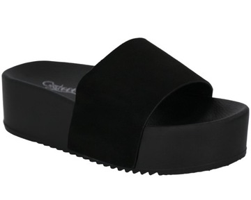 DAMSKIE KLAPKI NA PLATFORMIE 5 cm ZAMSZOWE BUTY CZARNE WYGODNE 38