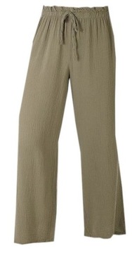 MODNE SPODNIE DAMSKIE MUŚLINOWE Z KIESZENIAMI - SZEROKA NOGAWKA