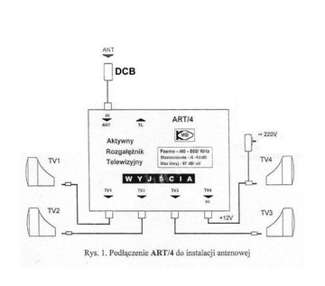 Комплект ART/4, активный антенный разветвитель на 4 телевизора