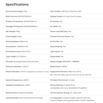 3D-ПРИНТЕР Creality K1 MAX 600 мм/с 300x300x300 мм