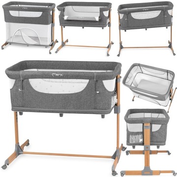 ŁÓŻECZKO DOSTAWNE 4w1 - MoMi SMART BED SZARE - MATERAC POJEMNIK MOSKITIERA