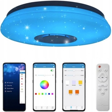 LAMPA SUFITOWA RGB Z GŁOŚNIKIEM BLUETOOTH LED 60W Z PILOTEM APLIKACJA APP