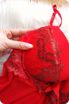 koszulka nocna damska erotyczna koronkowa czerwona sexy 75 C śliczna modna