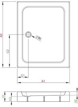 Прямоугольный душевой поддон 90x80 RADAWAY Laros D Compact