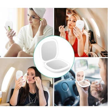 Перезаряжаемое двустороннее складное дорожное зеркало для макияжа со светодиодной подсветкой
