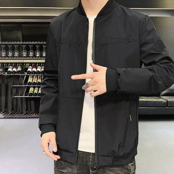 Мужская куртка-бомбер на молнии, однотонная, с воротником-стойкой