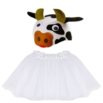 CZAPKA + SPÓDNICZKA STRÓJ BIAŁA KRÓWKA KROWA 3-10L