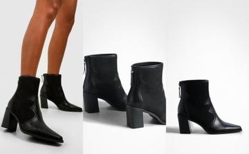 3B4B06 P26 BOOHOO CZARNE BOTKI KOWBOJKI WESTERN 40