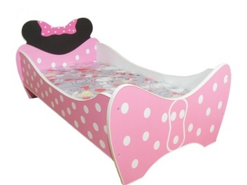 Łóżko MINNIE 140x70 KOKARDA RÓŻ materac gratis