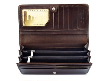 BARTEX 10272D skórzany portfel damski brąz ochrona RFID