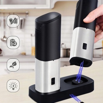 2X MŁYNEK ELEKTRYCZNY DO PIEPRZU SOLI PRZYPRAW USB Z OŚWIETLENIEM LED