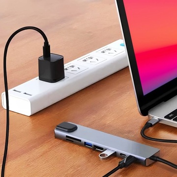 Док-станция HUB USB-C для ноутбука 8в1 USB 3.0 HDMI 4K LAN алюминий 100Вт