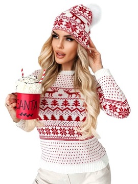 РОЖДЕСТВЕНСКИЙ КОМПЛЕКТ СВИТЕР НОСКИ ШАПКА БЕЛЫЙ РОЖДЕСТВЕНСКИЙ ПОДАРОК ​​+ БЕСПЛАТНО