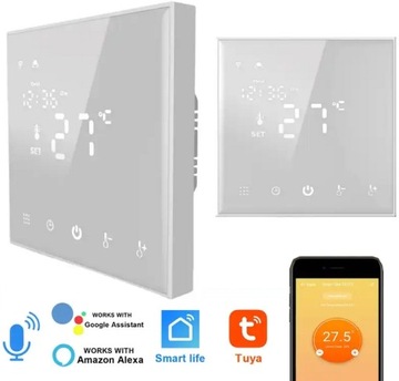 TERMOSTAT DOPUSZKOWY NAŚCIENNY POKOJOWY EKRAN DOTYKOWY LED WiFi TUYA TERSCW