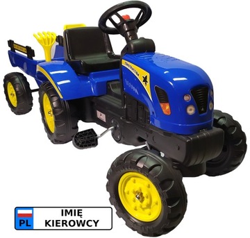 Traktor na pedały z przyczepą + tablica z imieniem