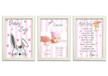 Комплект из 3 плакатов со свидетельствами о рождении формата А4 для детской комнаты.