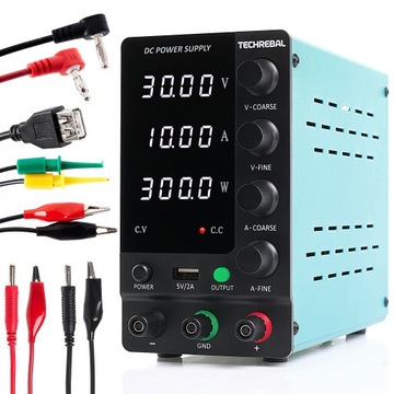 ZASILACZ LABORATORYJNY SERWISOWY TECHREBAL SPS-C3010 30V 10A USB 5V + KABLE