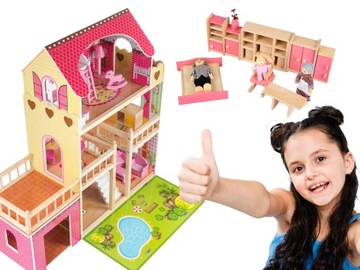 ДЕРЕВЯННЫЙ КОМПЛЕКТ МЕБЕЛИ ДЛЯ КУКОЛЬНОГО ДОМИКА КУКЛИЧНАЯ КРОВАТЬ ШКАФ ХОЛОДИЛЬНИК КНИЖНЫЙ ШКАФ