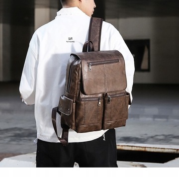 PLECAK MĘSKI MIEJSKI DO PRACY JAKOŚĆ POJEMNY Z KIESZENIAMI BRĄZ