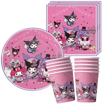 KUROMI ЧАШКИ + СТОЛЫ + СЕРВЕР НАБОР 40 ЭЛС SANRIO ДЕНЬ РОЖДЕНИЯ УКРАШЕНИЯ